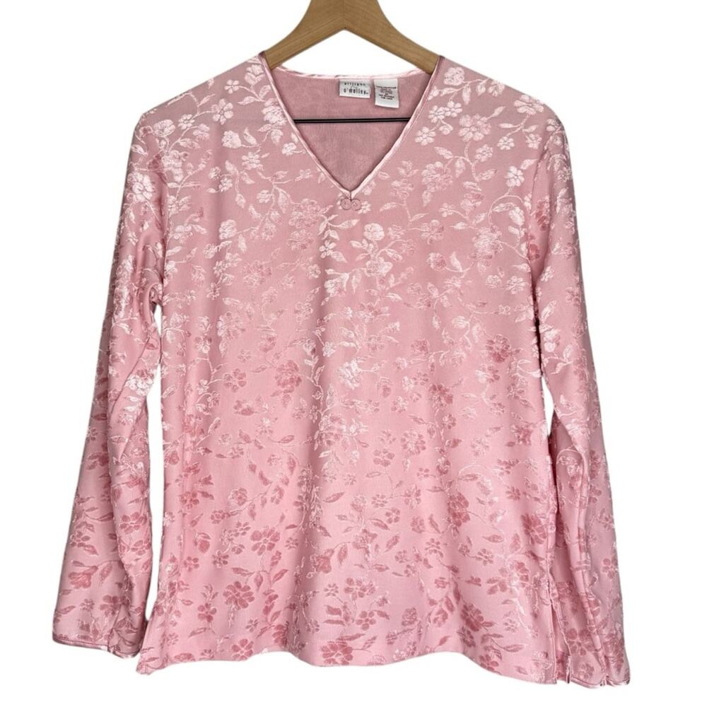 Y2K Gilligan & OMalley Pink Burnout Velvet Floral Blouse M Romantic Feminine Top